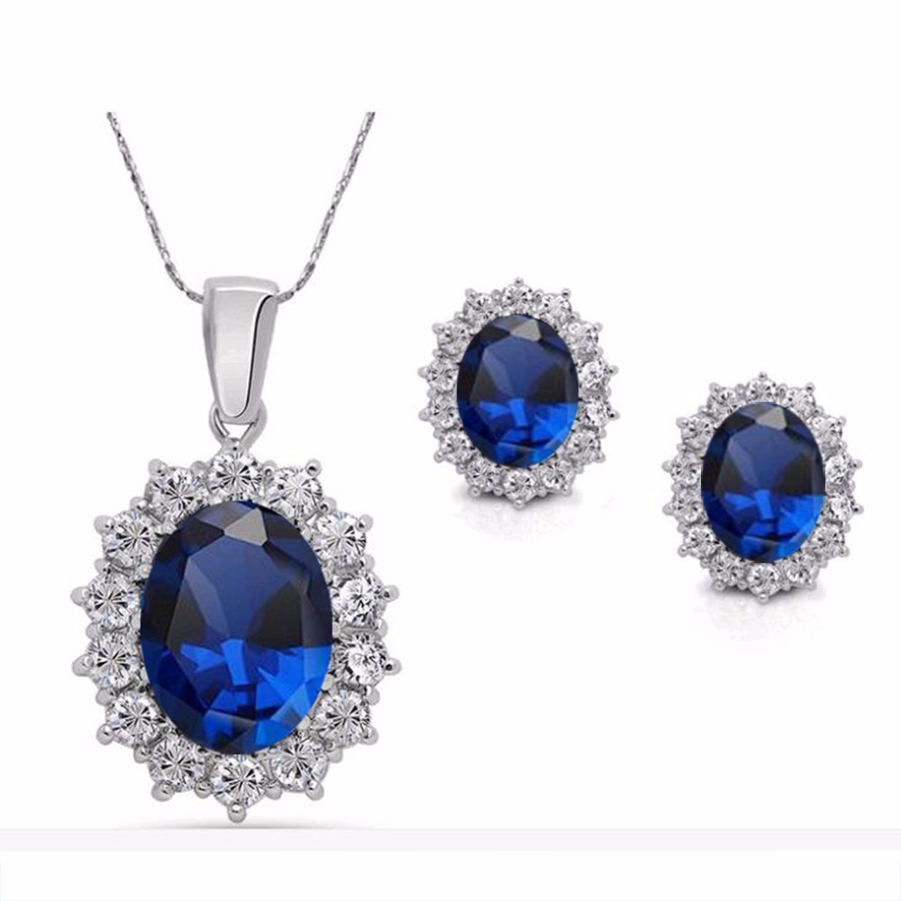 Vienkim-Conjunto de joyería de cristal de Color azul y plateado, gota de agua de lujo Vintage para fiesta, collar y pendientes de CZ, joyería fina 2020