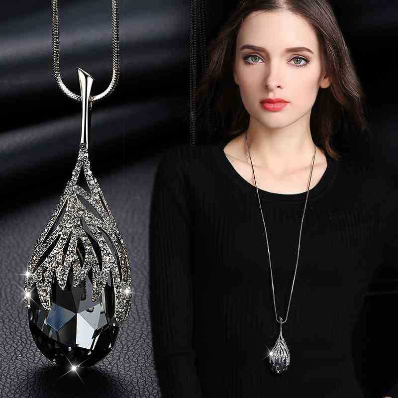 Collares largos para mujer, gargantilla de cristal gris a la moda, collares llamativos y colgantes, accesorios 2020
