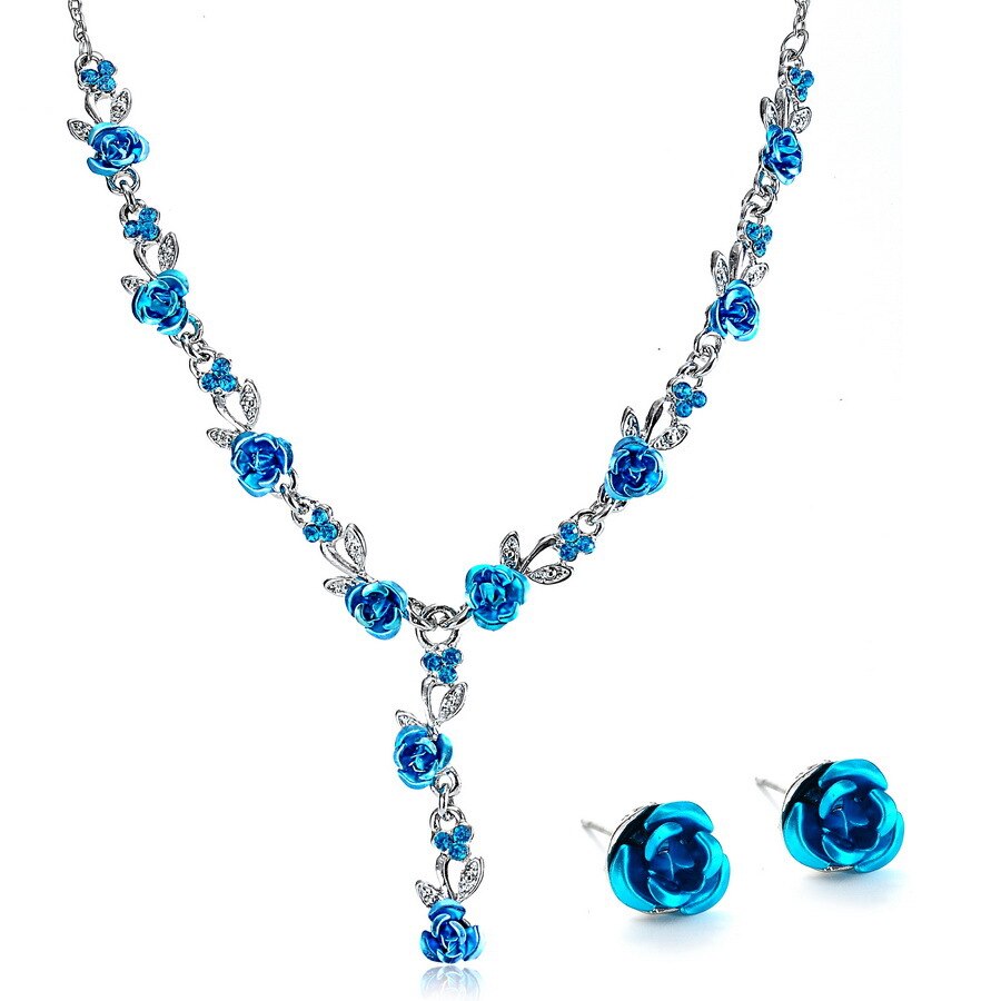 Collar de Metal rosa para mujer, pendientes, juegos de joyas para mujer, juego de joyas de flores africanas para boda