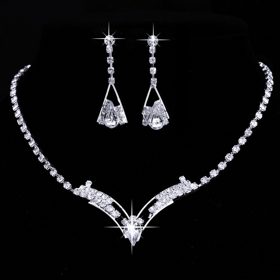Conjuntos de joyas conjunto nupcial de boda pendientes de gota joyería mujer brillante en forma de V Rhinestone collar de cristal de Australia para mujer