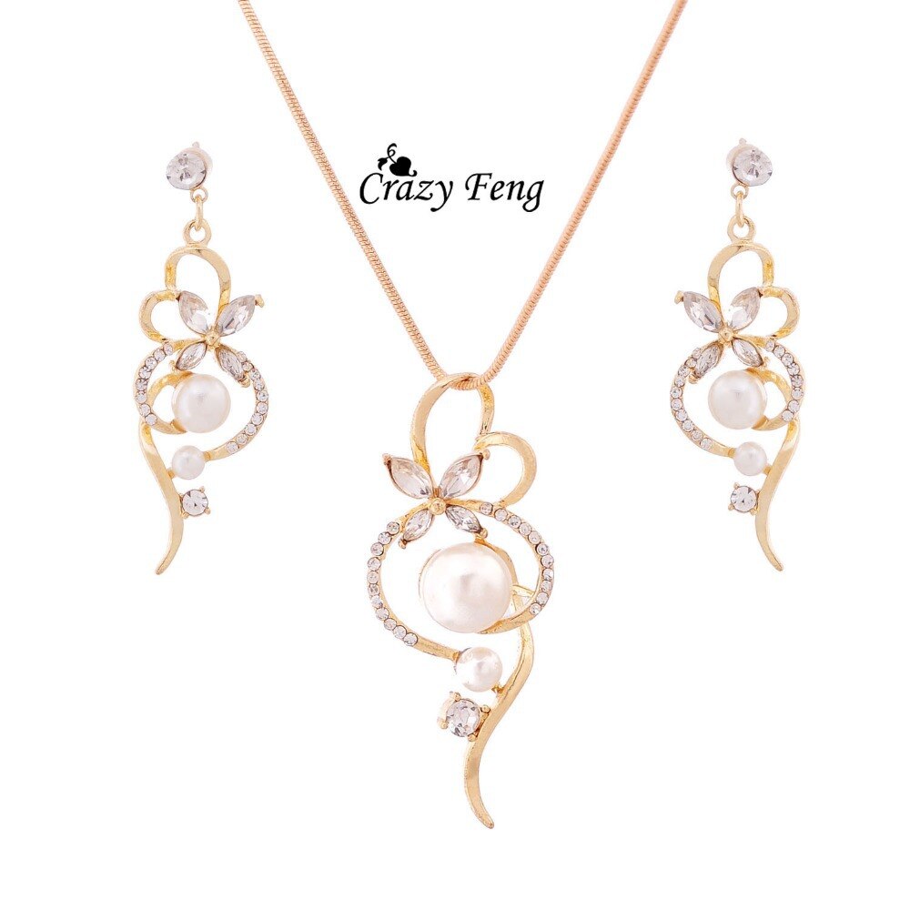 Conjunto de joyas de cristal para mujer, collar, pendientes, cadena de eslabones, color dorado, conjunto de joyería para mujer, compromiso