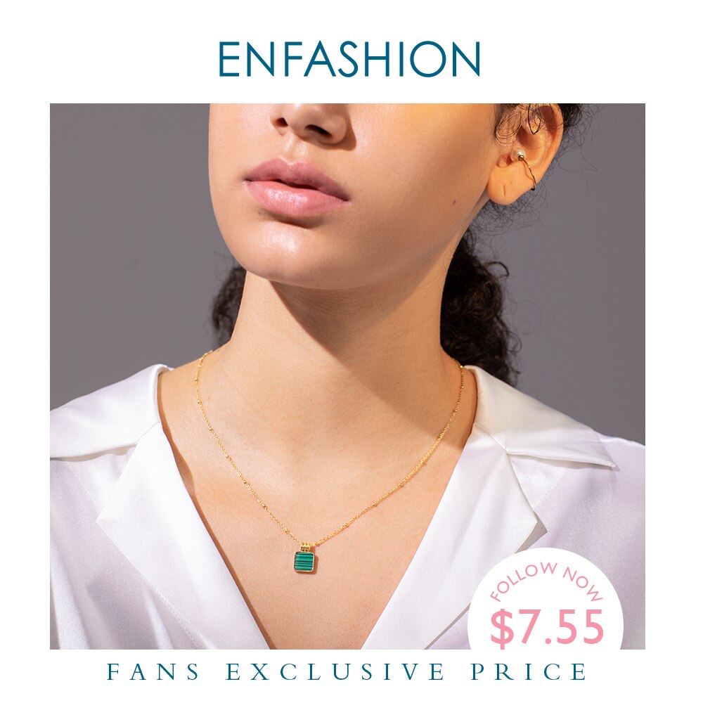 ENFASHION-collar con Colgante de Piedra verde Natural para mujer, gargantilla de bola de acero inoxidable, Color dorado, joyería P193052