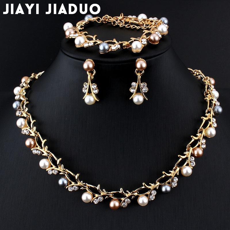 Jiayijiaduo-Conjunto de collar y pendientes con perlas de imitación, juegos de joyas para mujer, novia, elegante, fiesta, disfraz