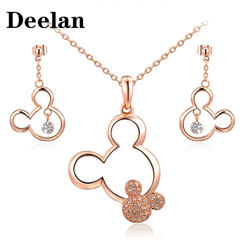 DEELAN-conjunto de joyas con colgante de Mickey para mujer y niña, collar, pendientes, cristal austriaco, collares, regalo, joyería