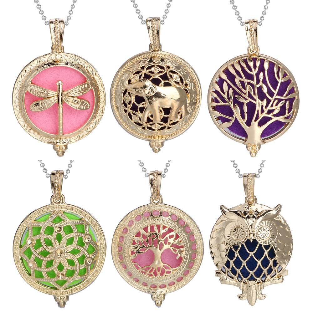 Collar de aromaterapia de oro nuevo árbol de la vida joyería con difusor medallón colgante clásico Perfume Aceite Esencial difusor collar