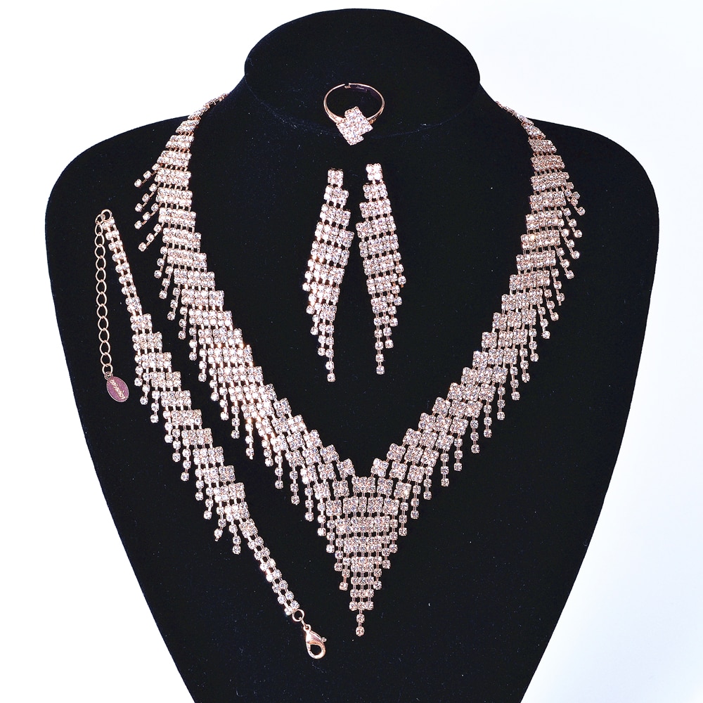 CORUIXI N305119-Conjunto de collar y joyería con diamantes de imitación para mujer, Gargantilla, novia, boda, accesorios de fiesta de lujo