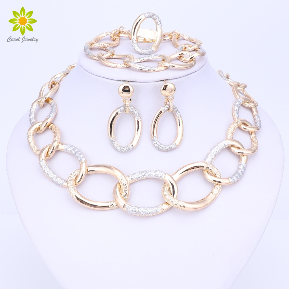 Joyería de moda Dubai 2017 Mujeres Novia de La Boda Establece Aretes Collar de Color de Oro de Alta Calidad Pulsera del Anillo Para El Partido