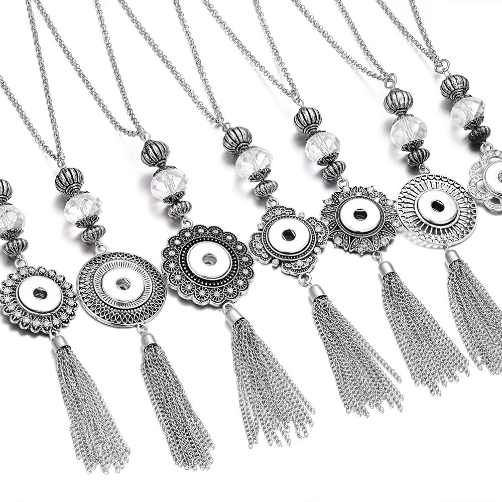 Collar de joyería a presión con borla larga de Metal, 18mm, botón a presión, 18mm, 20mm, joyería