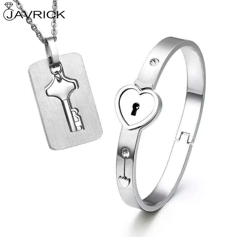 Rompecabezas de titanio pareja corazón con cerradura con llave pareja pulsera collar joyería de regalo para enamorados