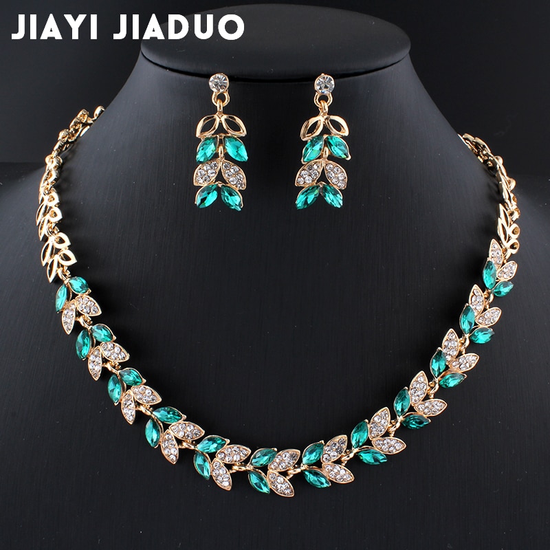 Jiayijiaduo-nuevos conjuntos de joyería de boda para mujer, vestidos encantadores, accesorios para citas, collar de cristal verde, conjuntos de pendientes