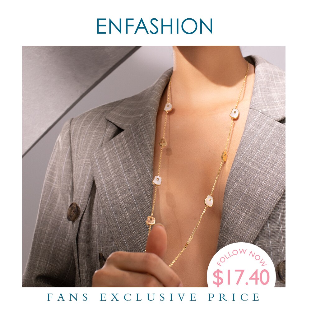 ENFASHION-collar con colgante de concha Natural Irregular para mujer, Gargantilla larga de acero inoxidable, Color dorado, joyería P193047