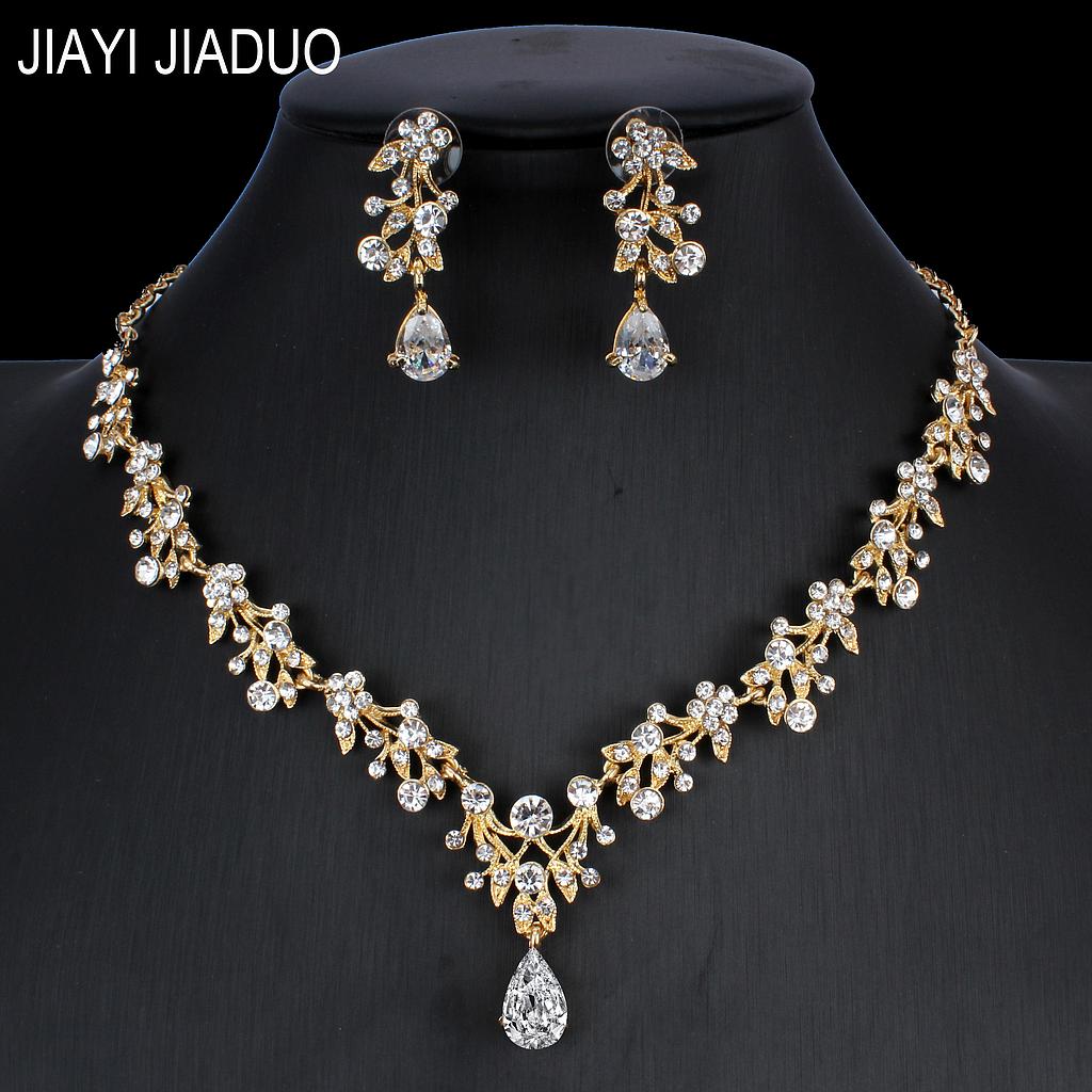 Jiayijiaduo-Conjunto de joyería para mujer joyas de matrimonio, conjunto de pendientes y collar de gota para boda, Color dorado