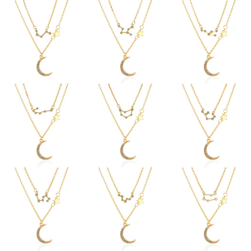 Modyle-collar de zirconia de Color dorado para mujer, joyería femenina de 12 Constelaciones, colgante luna y estrella de circón
