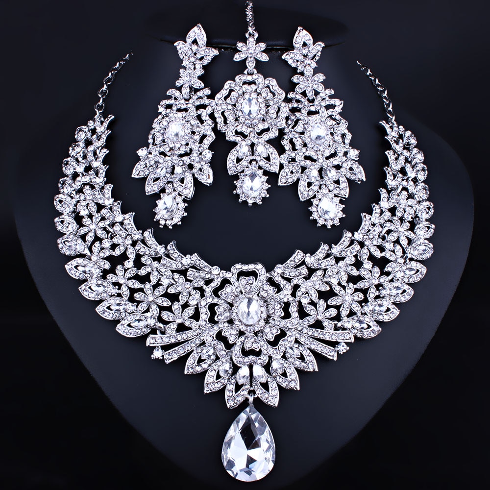 FARLENA joyería de boda clásico Collar para novia India pendientes y Frontlet conjunto de lujo de cristal conjunto de joyas con diamante de imitación