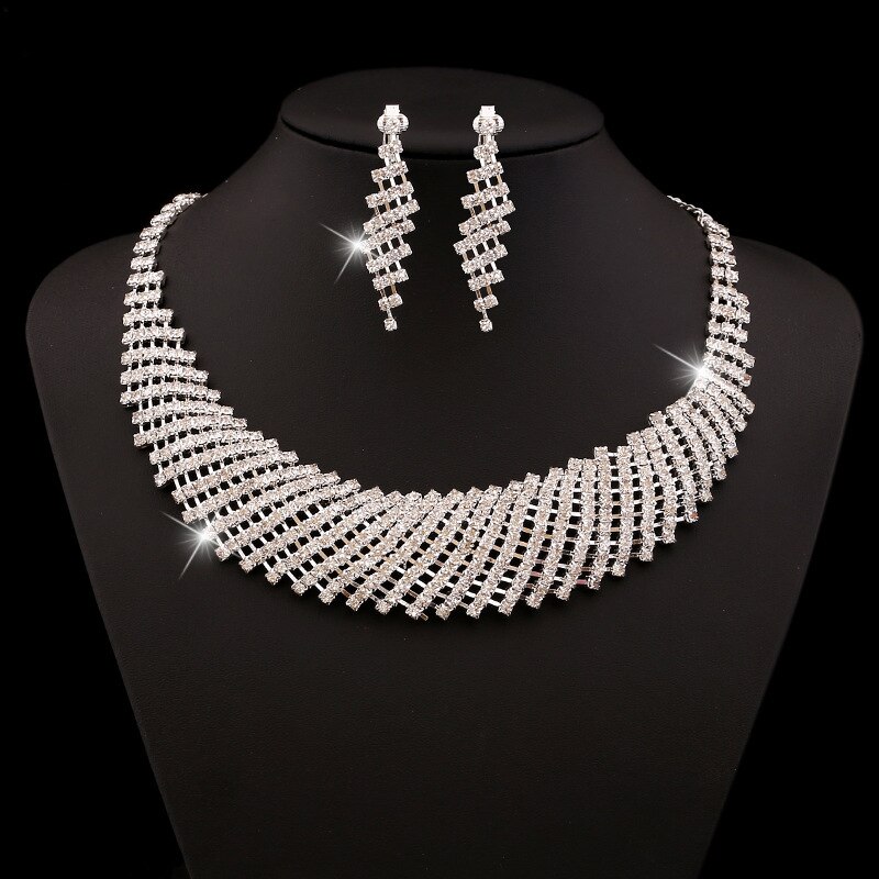 Conjunto de collar y pendientes para mujer, Gargantilla con diamantes de imitación, mosaico brillante, conjunto de joyería nupcial para boda, Bisutería