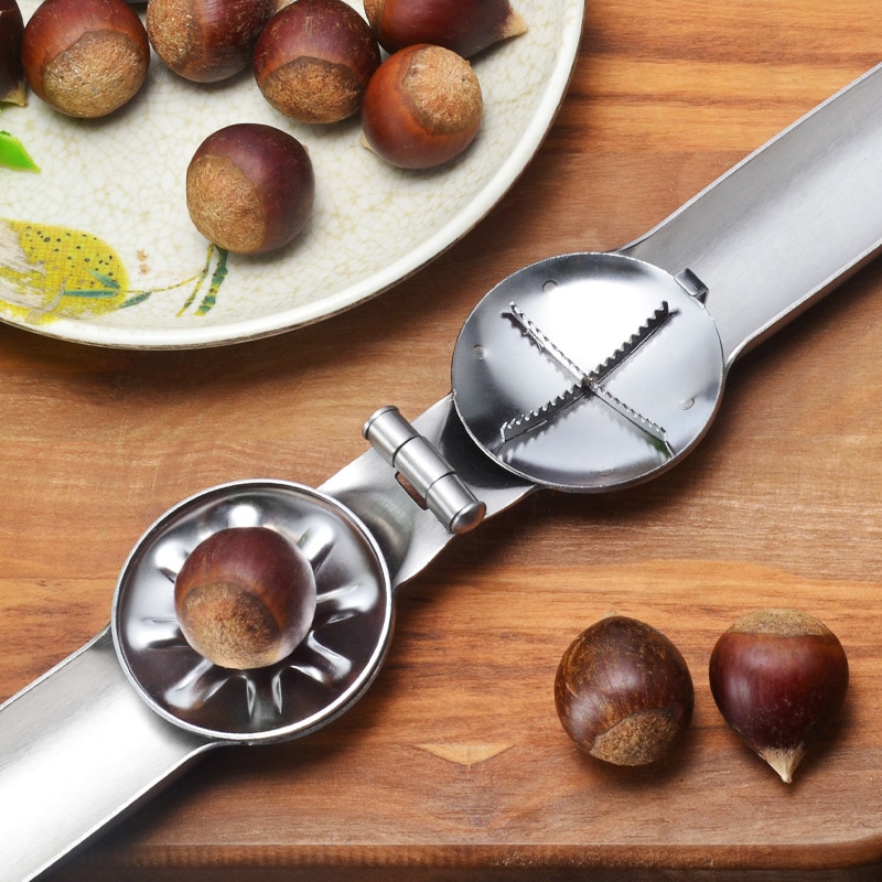 VKTECH-Clip rápido de acero inoxidable 2 en 1 con forma de castaña alicate de nogal, descascanueces de Metal, abridor de nueces, herramientas de cocina, utensilios para cortar