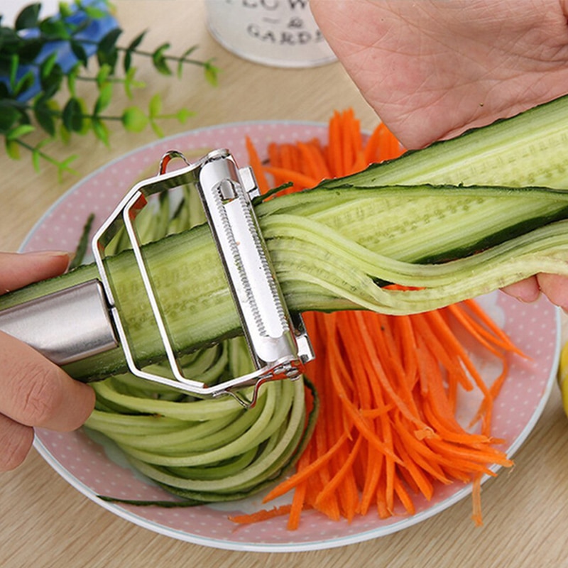 Pelador de acero inoxidable, vegetal, pepino, zanahoria, fruta, patata, Rallador de doble plano, accesorios de cocina