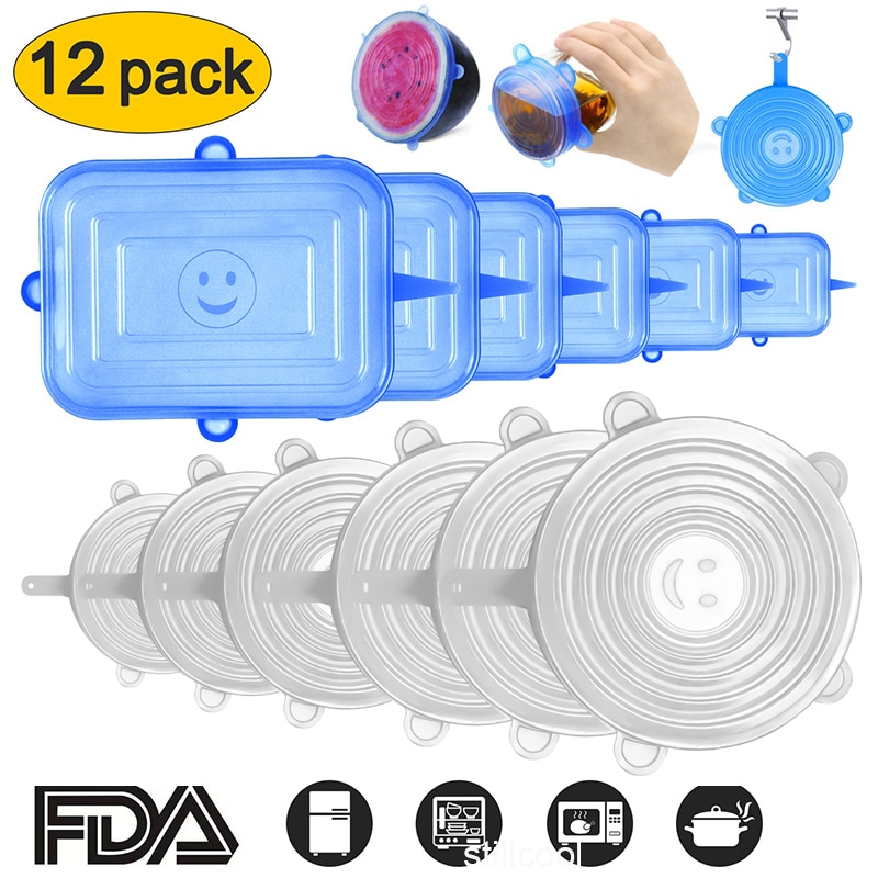 Cubiertas de silicona reutilizables para alimentos, tapas elásticas para envolver, tapa de almacenamiento de alimentos, accesorios de cocina para mantener el bol sellado fresco, 6/12 Uds.