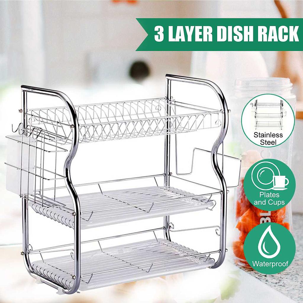 Escurridor de platos multifuncional de 2/3 niveles, soporte para secado de tazas, escurridor de acero inoxidable, bandeja de cocina para utensilios de cocina, tazas