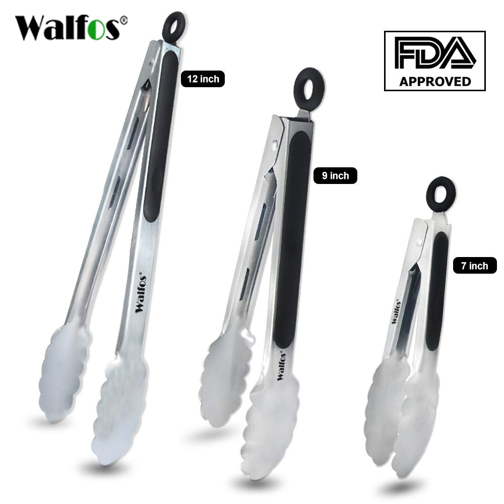WALFOS-pinzas metálicas de acero inoxidable para barbacoa, pinzas para cocinar ensalada