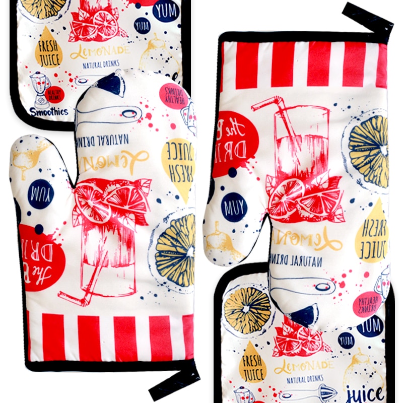 Personalizar dibujos animados guante para microondas Potholder guantes manoplas cocina Potholder mat para barbacoa aislamiento guantes caliente manoplas de horno hornear