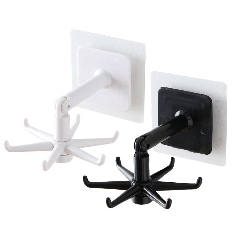 Ganchos de cocina giratorios multiusos de 360 grados, autoadhesivos, 6 ganchos, para puerta de pared del hogar, bolso de mano, colgador de bolsas de ropa