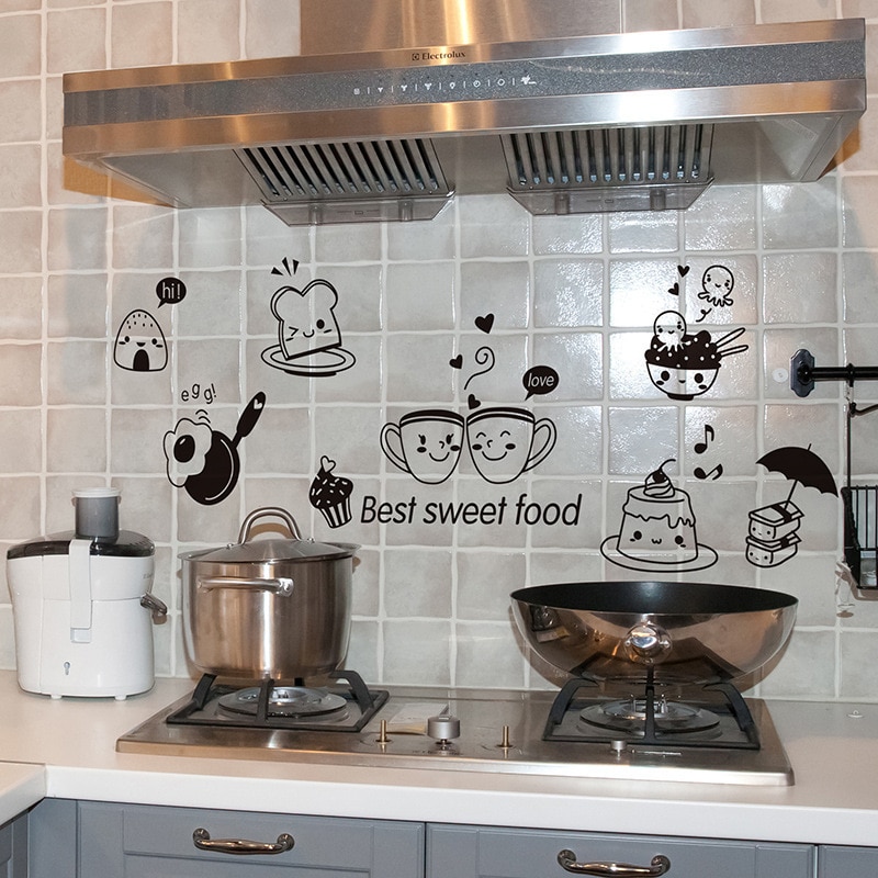 Pegatinas de pared para cocina y café pegatinas de arte de pared DIY de comida dulce, papel tapiz de pared de PVC para horno y comedor