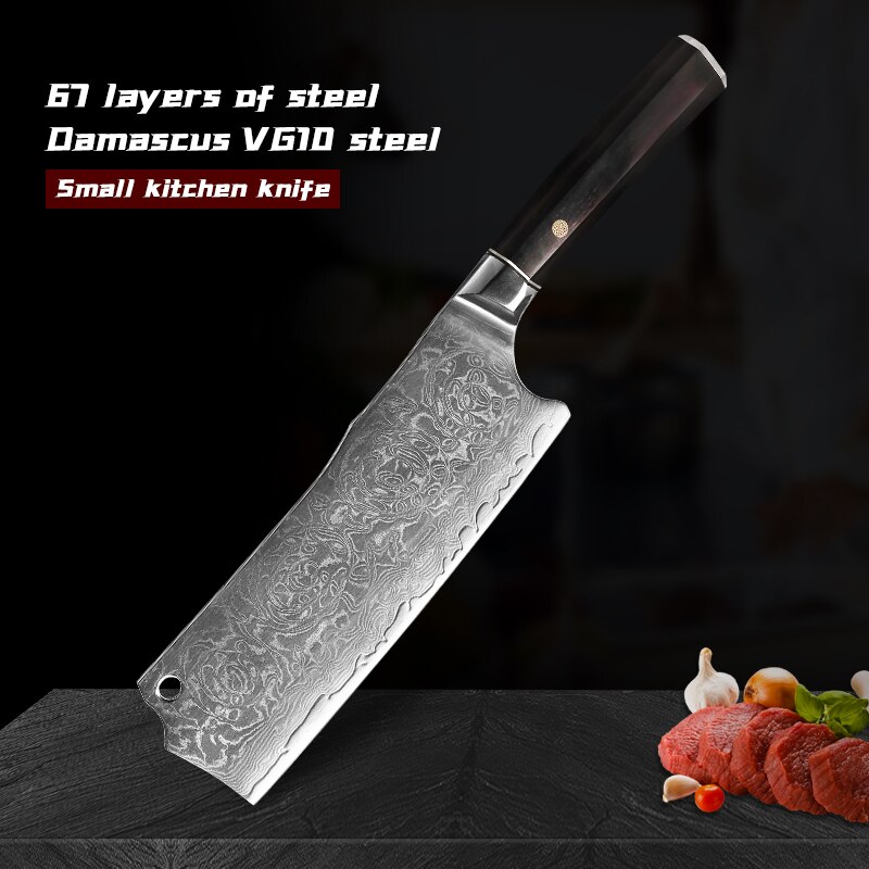 Cuchillo de carnicero de acero damasco de 67 capas, cuchillo de cocina VG10 japonés, cortador de hoja de núcleo, mango de ébano, herramienta de cocina afilada