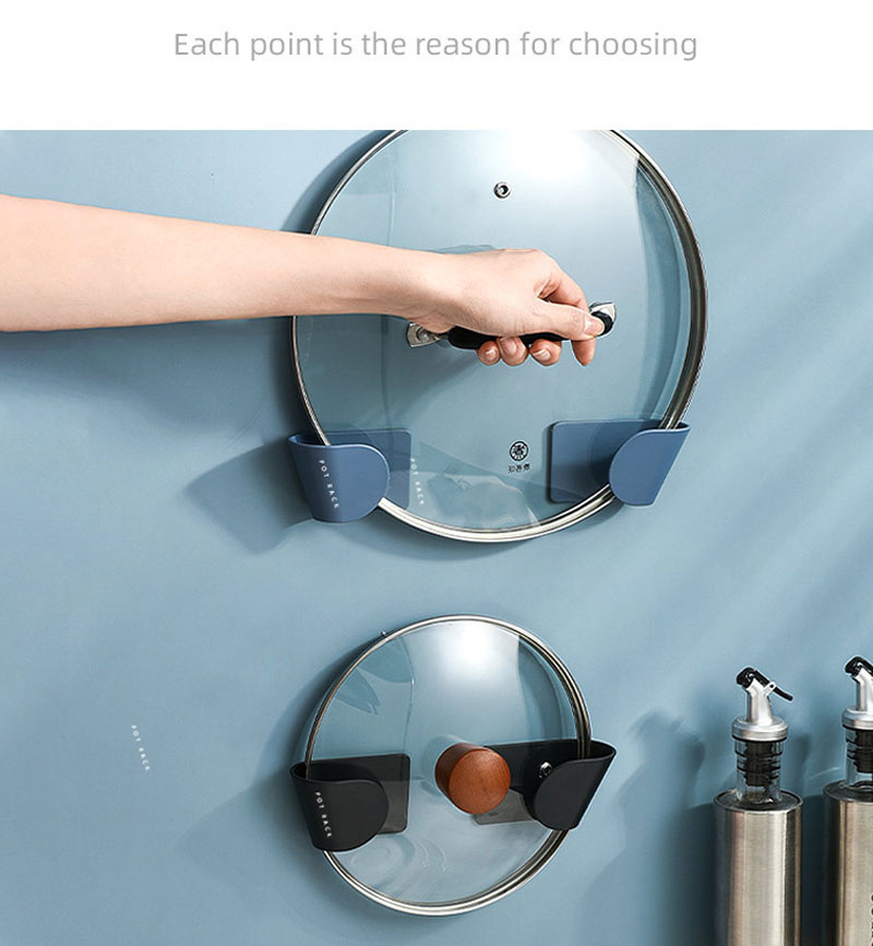 Soporte de tapa de olla autoadhesiva, cubierta de sartén sin perforaciones, soporte para estante de almacenamiento, utensilio de cocina montado en la pared, organizador de herramientas