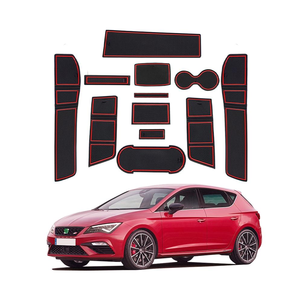 RUIYA-alfombrillas acanaladas para puerta de coche, almohadillas antideslizantes a prueba de polvo, para Leon Cupra 5F 2017 2018 2019, accesorios de Interior de coche, Color Rojo