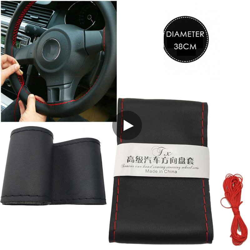 Protector para volante de coche DIY con aguja, hilo Artificial fundas de cuero suave para coche Suite37cm/38cm producto Auto accesorios para coche