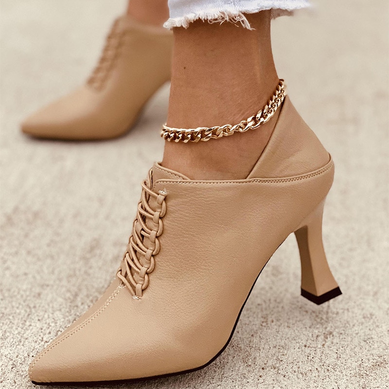 Zapatos de tacón alto con cordones para mujer, calzado femenino de punta estrecha, para oficina, Primavera