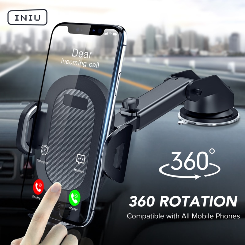 INIU-Soporte de teléfono con ventosa para coche, soporte de teléfono móvil con GPS, para iPhone 12, 11 Pro, Max, X, 7, 8 Plus, Xiaomi, Redmi y Huawei