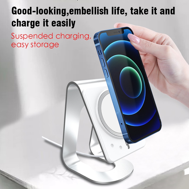 Soporte de carga inalámbrica para iPhone 12, soporte de carga inalámbrica de aleación de aluminio y soporte de carga inalámbrica de escritorio