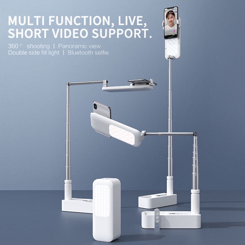Soporte para teléfono multifunción portátil, para maquillaje, Youtube, inalámbrico, regulable, lámpara de relleno para Selfie LED