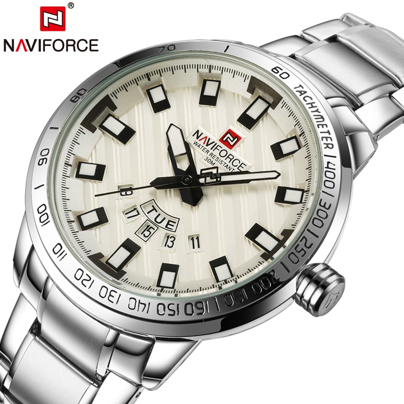 NAVIFORCE-reloj deportivo de lujo para hombre, de negocios, de acero completo, de cuarzo, resistente al agua con fecha, militar, Masculino