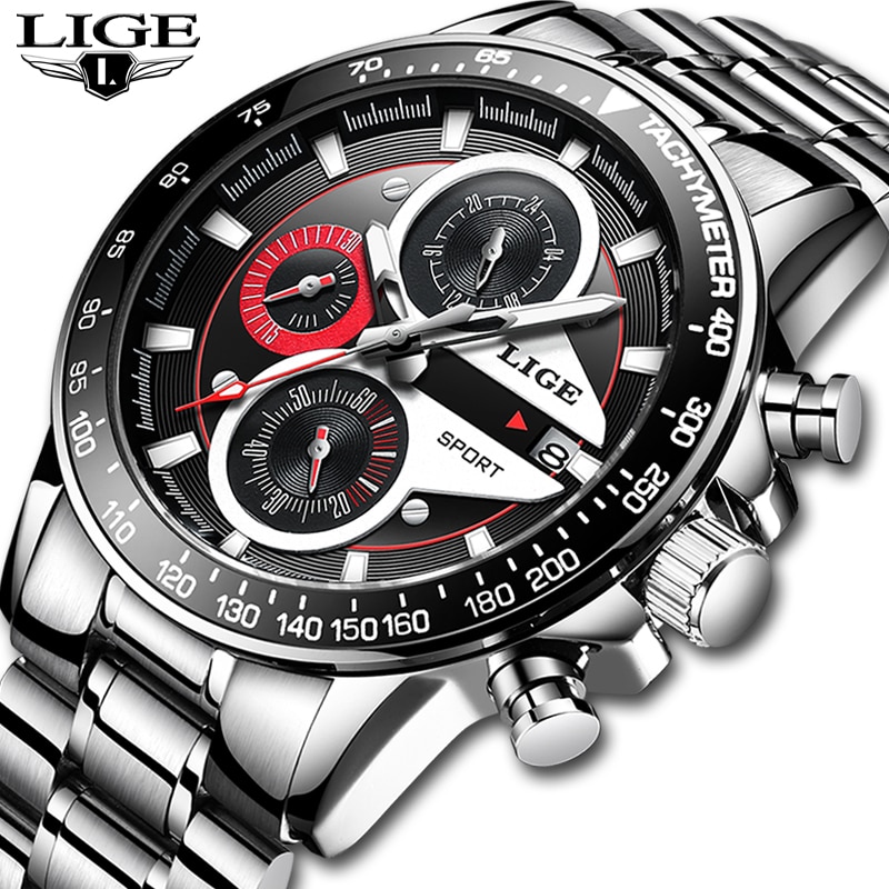 LIGE-reloj deportivo de cuarzo para hombre, de negocios, totalmente de acero, resistente al agua, Masculino