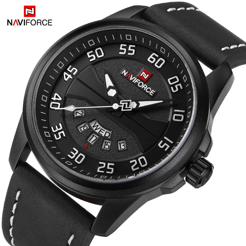 NAVIFORCE-relojes militares de lujo para hombre, reloj Masculino con fecha de cuarzo, de cuero, deportivo, resistente al agua