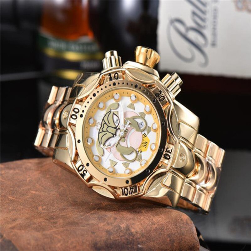 Reloj de pulsera de acero inoxidable invicto para hombre, analógico, con logotipo de perro, de cuarzo, de negocios, Reloj para hombres