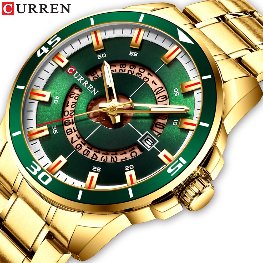CURREN-Reloj de acero inoxidable para Hombre, Reloj de pulsera de cuarzo de diseño a la moda con fecha, masculino
