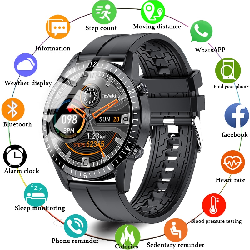 Reloj inteligente completamente táctil pantalla redonda Bluetooth podómetro musical relojes Deportes hombres recordatorio de llamada soportes para SmartWatch teléfono