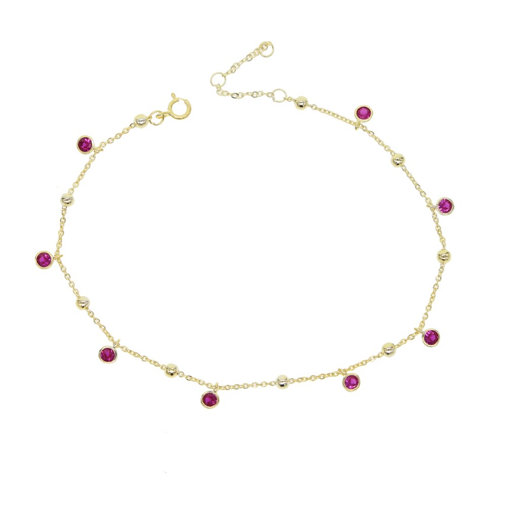Tobilleras con abalorios de circonia cúbica roja para mujer, cadena de eslabones de 21 con 5cm, color dorado de alta calidad, 2019