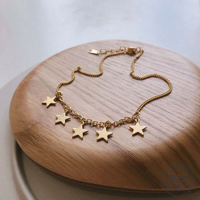 Louleur-tobilleras estrella para mujer, de Plata de Ley 925, cadena elegante romántica, tobilleras de oro, regalos de joyería para pie de verano