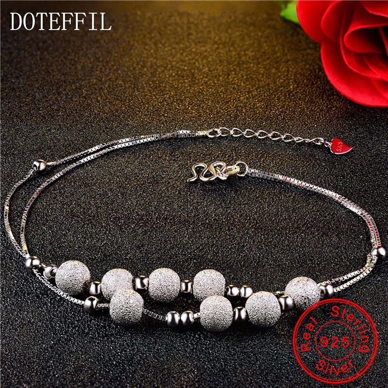 Tobilleras para mujeres de Plata de Ley 925, proceso de exfoliación, cadenas de seis cuentas redondas, tobilleras para chica, joyería de moda