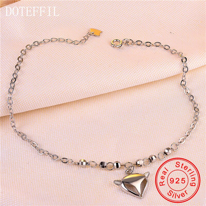 Tobilleras de plata fina para mujer, tobillera con colgantes de animales de zorro, joyería de plata 925, pulsera de tobillo de estilo Simple 925