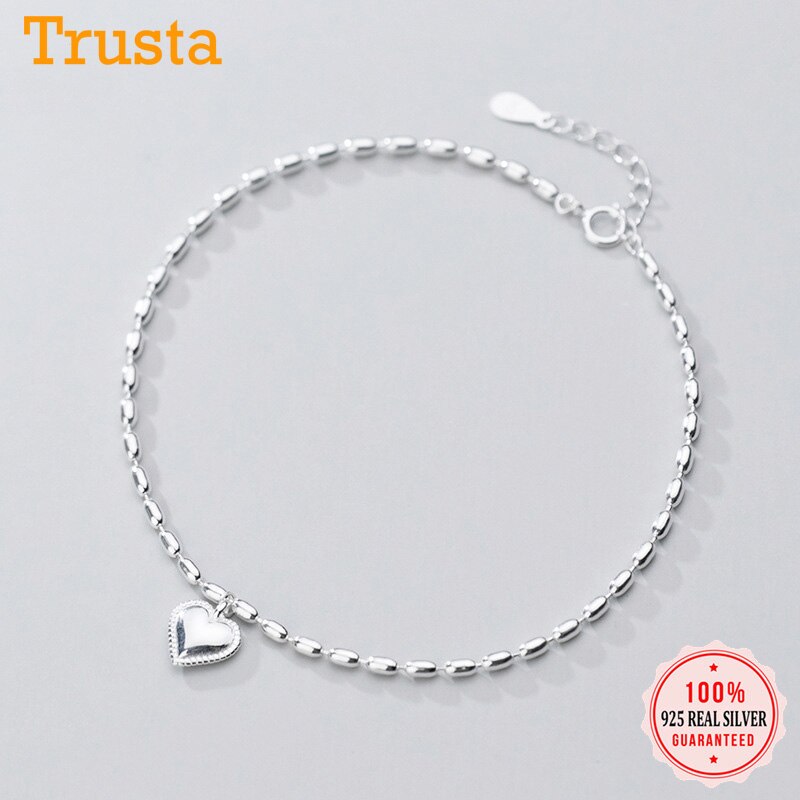 Trusta-tobilleras de Plata de Ley 925 con corazón, joyería fina con corazón de amor, para mujeres