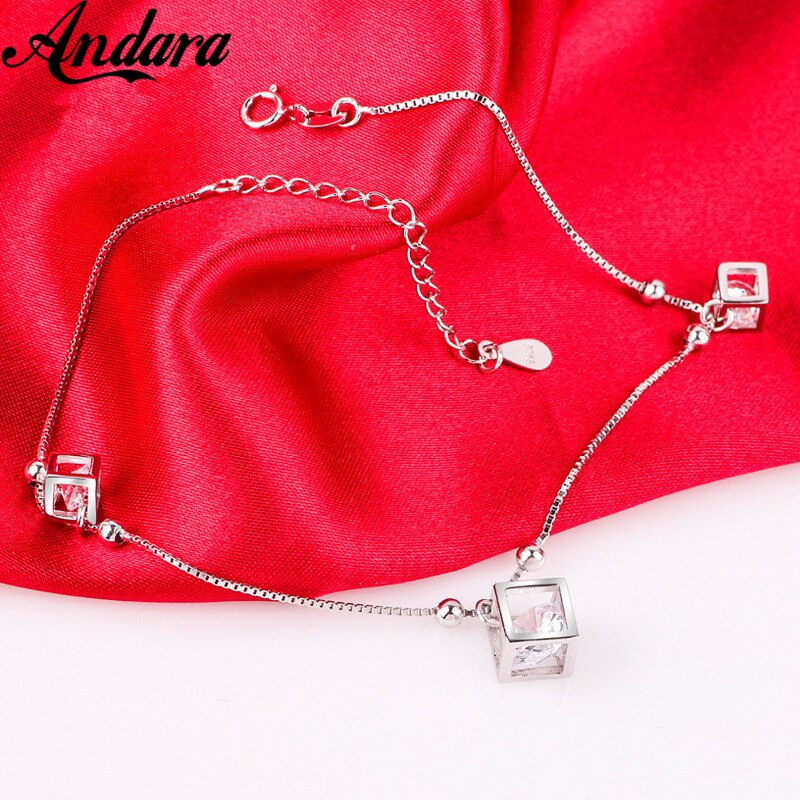 Tobillera de 100% Plata de Ley 925 de plata maciza, cadena de plata colgante con corazón para mujer, joyería para mujer