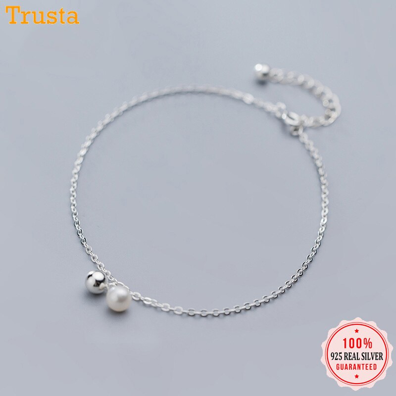 Trustdavis 100% 925 perlas de plata de ley 20,5 sólidas perlas sintéticas cm tobilleras para niñas, mujeres, joyería de regalo de señoras DA354