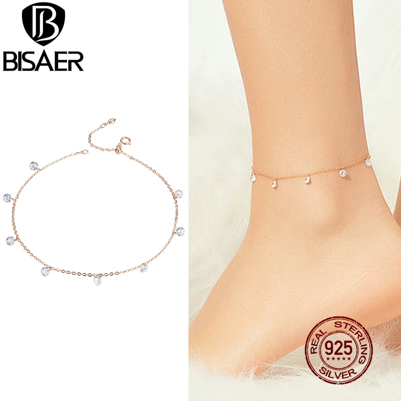 Tobillera de circón para mujer, Plata de Ley 925, cadena colgante de circonia cúbica luminosa, joyería de plata de ley ECT015