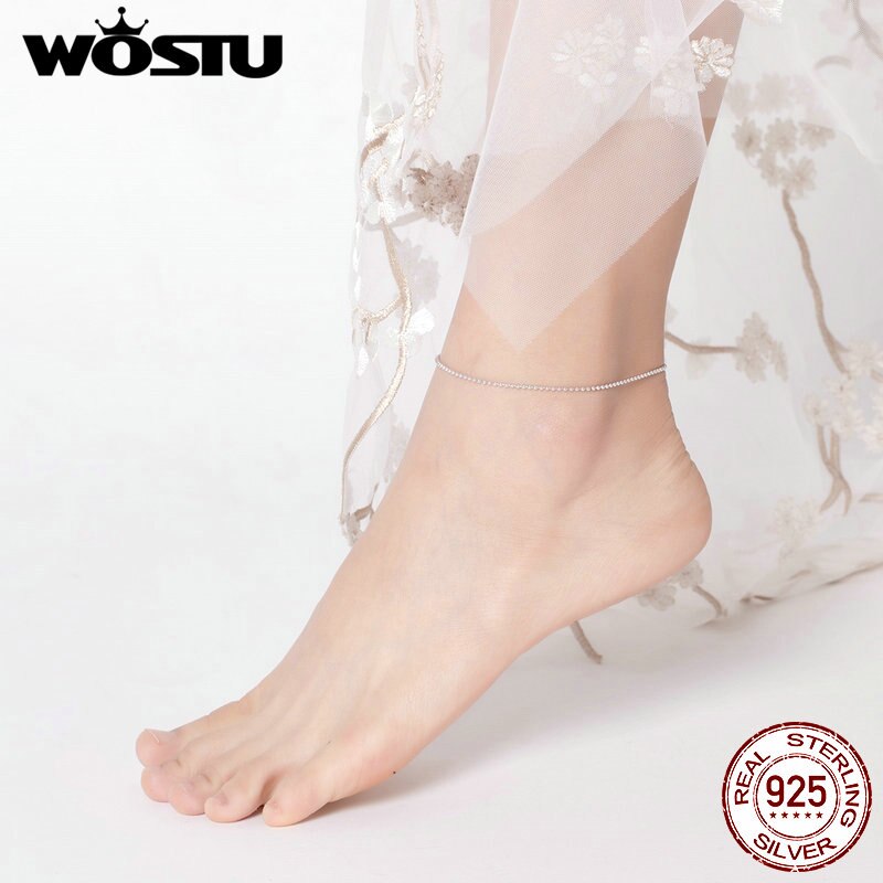 WOSTU-tobillera de sandalia para pies descalzos, cadena, tobillera de plata fina con cuentas, joyería para pies para mujer, tobilleras de estilo Simple, regalos CQT002